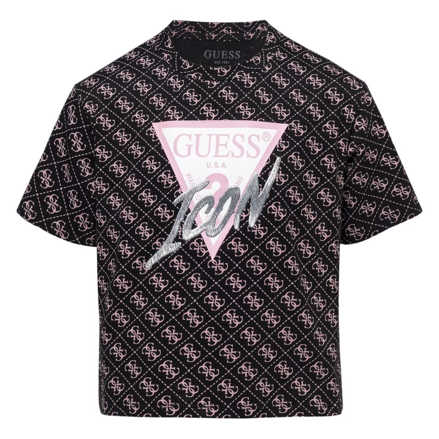 _7624926605939_-002-J4RI06K6YW3-P9UI-SS-T-SHIRT-black_4g_logo GUESS T-SHIRT ALL OVER - Image 1