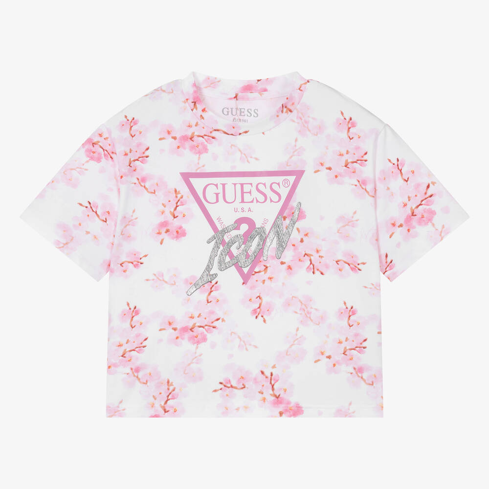 guess-teen-girls-pink-white-cotton-t-shirt-562985-fa81acc426d8751ccdac47d737736a0c2d92476a GUESS T-SHIRT ALL OVER - Image 1