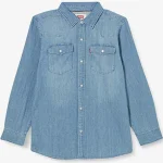 Levi's Παιδικό Μονόχρωμο Πουκάμισο Μακρυμάνικο Τζιν Μπλε Barstow Western