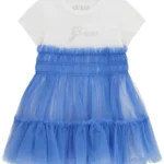 GUESS DRESS MIXED FABRIC ΦΟΡΕΜΑ ΜΠΛΕ
