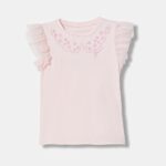 GUESS T-SHIRT SS FRILL ΤΟΥΛΙΝΟ ΒΟΛΑΝ ΜΠΛΟΥΖΑ ΡΟΖ