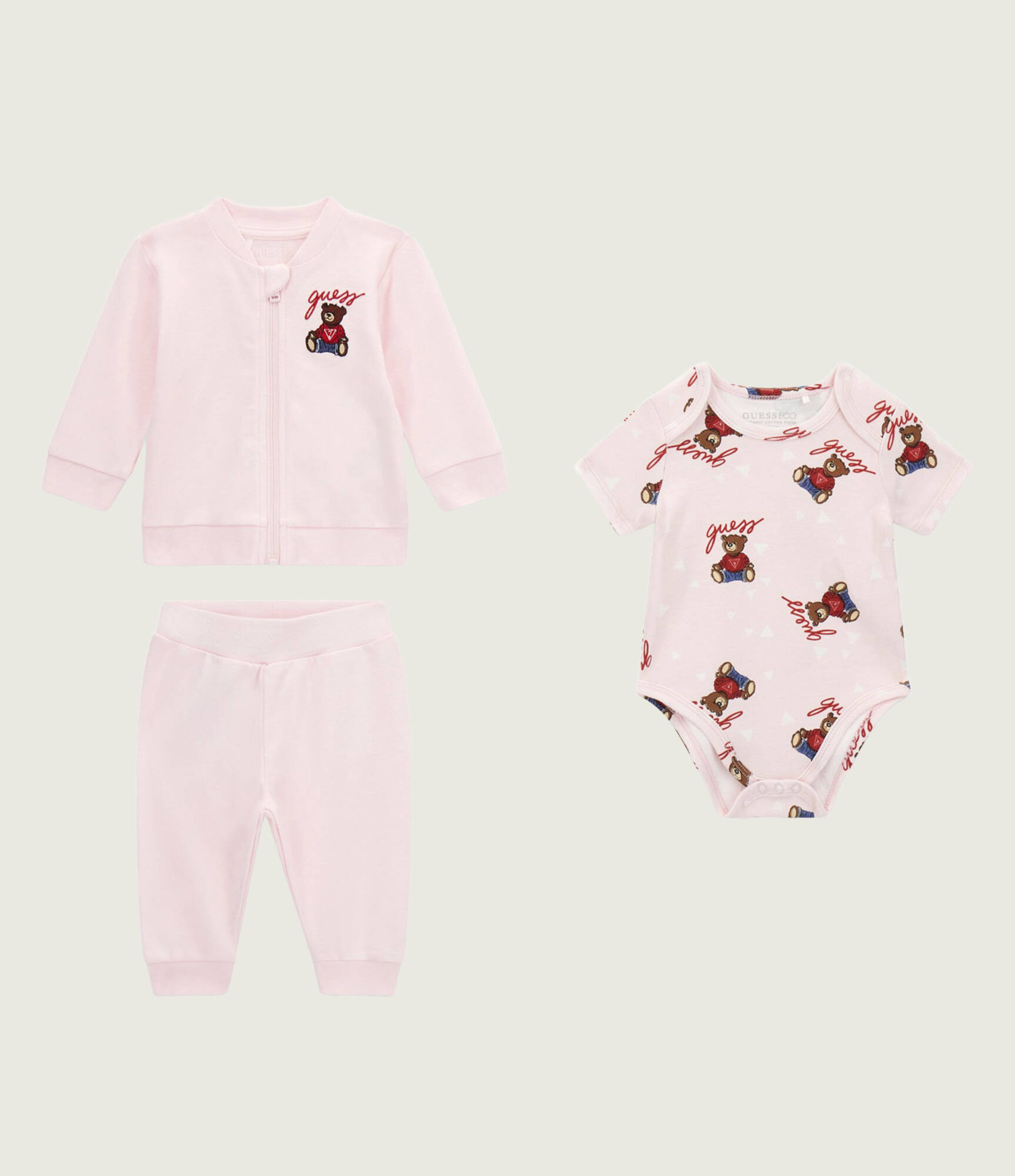 gu261g0000054050062-3 GUESS BABY SET ΖΑΚΕΤΑ, ΠΑΤΕΛΟΝΙ & ΚΟΡΜΑΚΙ ΡΟΖ - Image 1