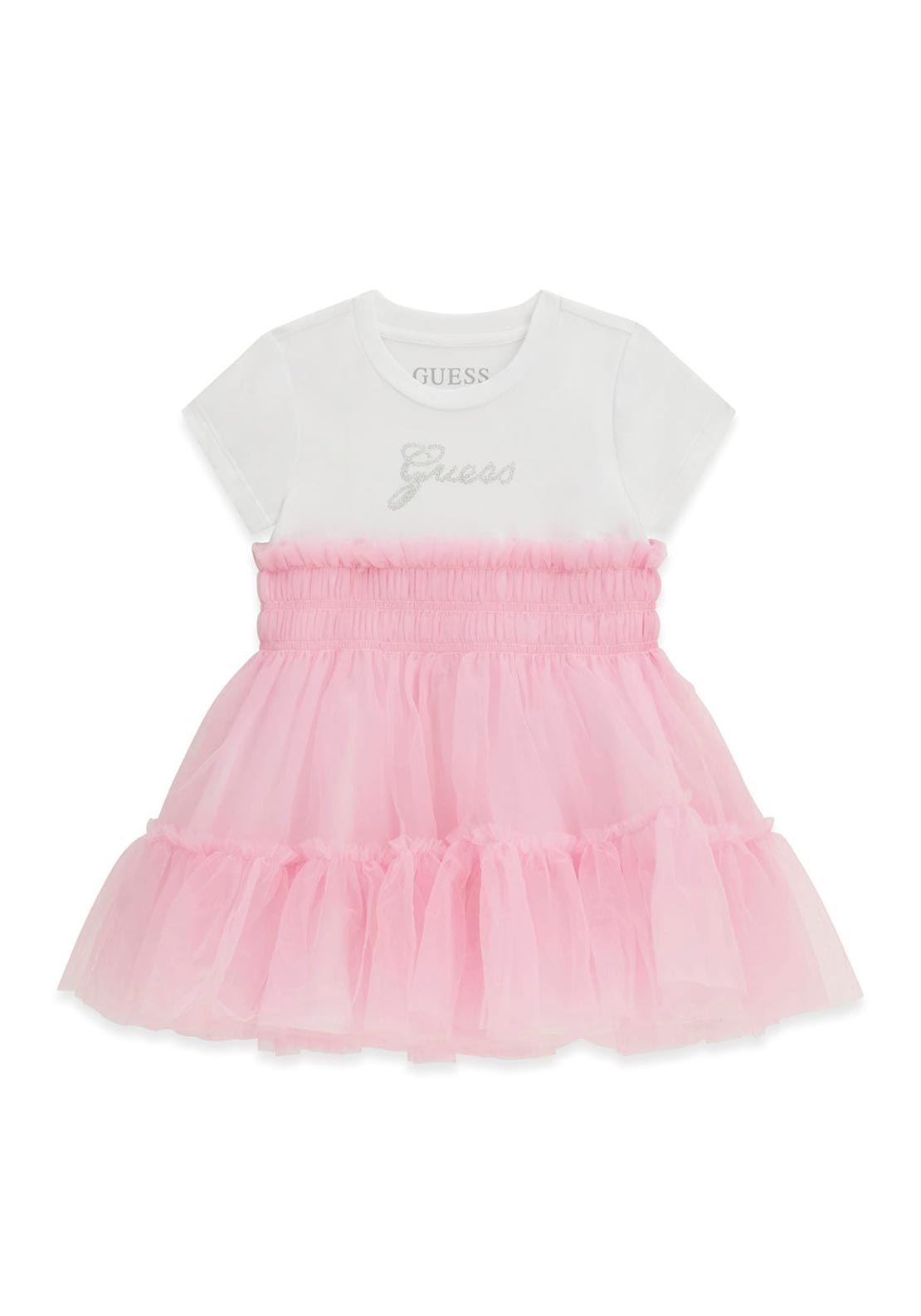 guess-mini-girl-K6RK00_K6YW0_A61T_1 GUESS DRESS MIXED FABRIC ΦΟΡΕΜΑ ΡΟΖ - Image 1