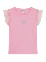 GUESS RIB T-SHIRT W/MESH ΜΠΛΟΥΖΑ ΡΟΖ