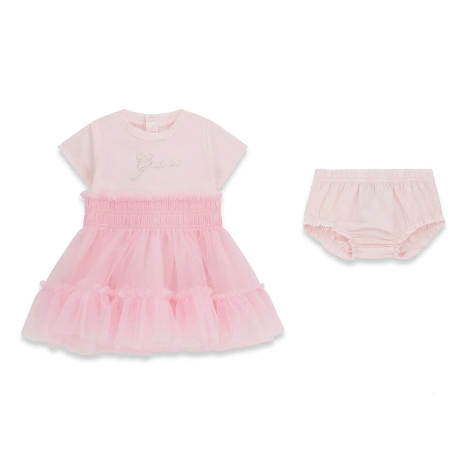 guess-tulle-dress-a6rk02-g62o-blushed-bride-a_bcb1aeb7-ad90-430d-930d-b4356a373ea9 GUESS BABY SET DRESS MIXED FABRIC ΦΟΡΕΜΑ ΡΟΖ - Image 1