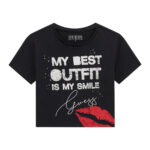 GUESS T-SHIRT CROP MY BEST OUTFIT IS MY SMILE ΜΠΛΟΥΖΑ