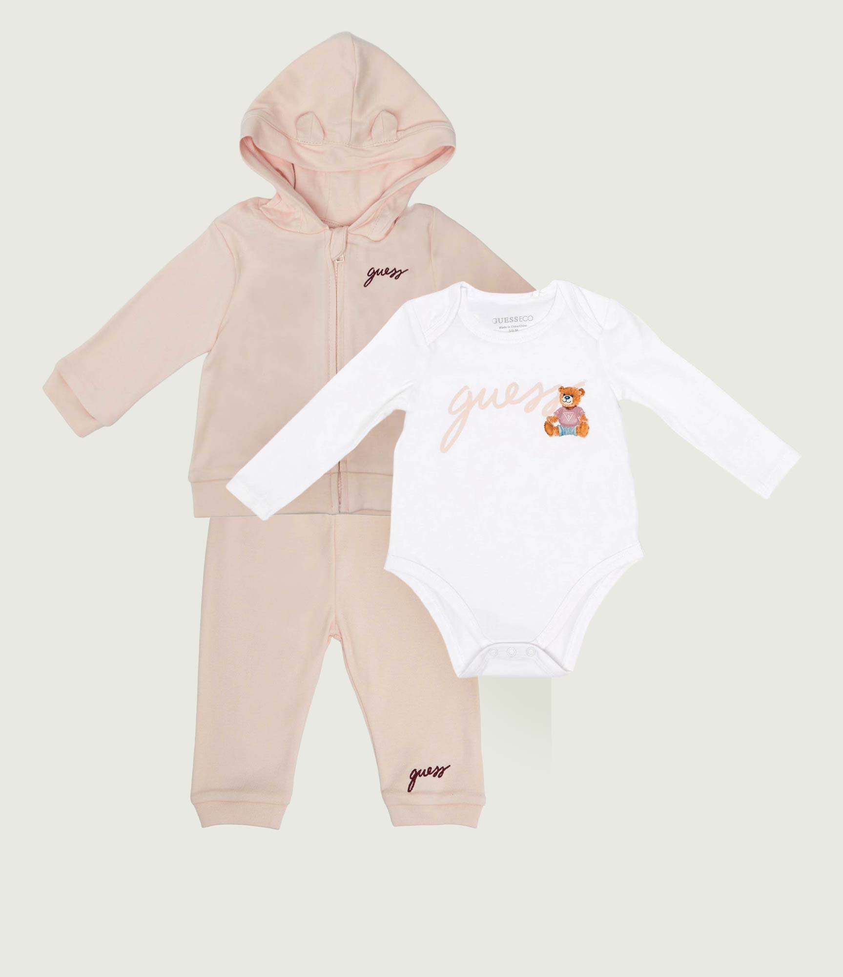 gu264g000028b930062-10 GUESS BABY SET PINK ΠΑΝΤΕΛΟΝΙ, ΖΑΚΈΤΑ & ΚΟΡΜΑΚΙ - Image 1