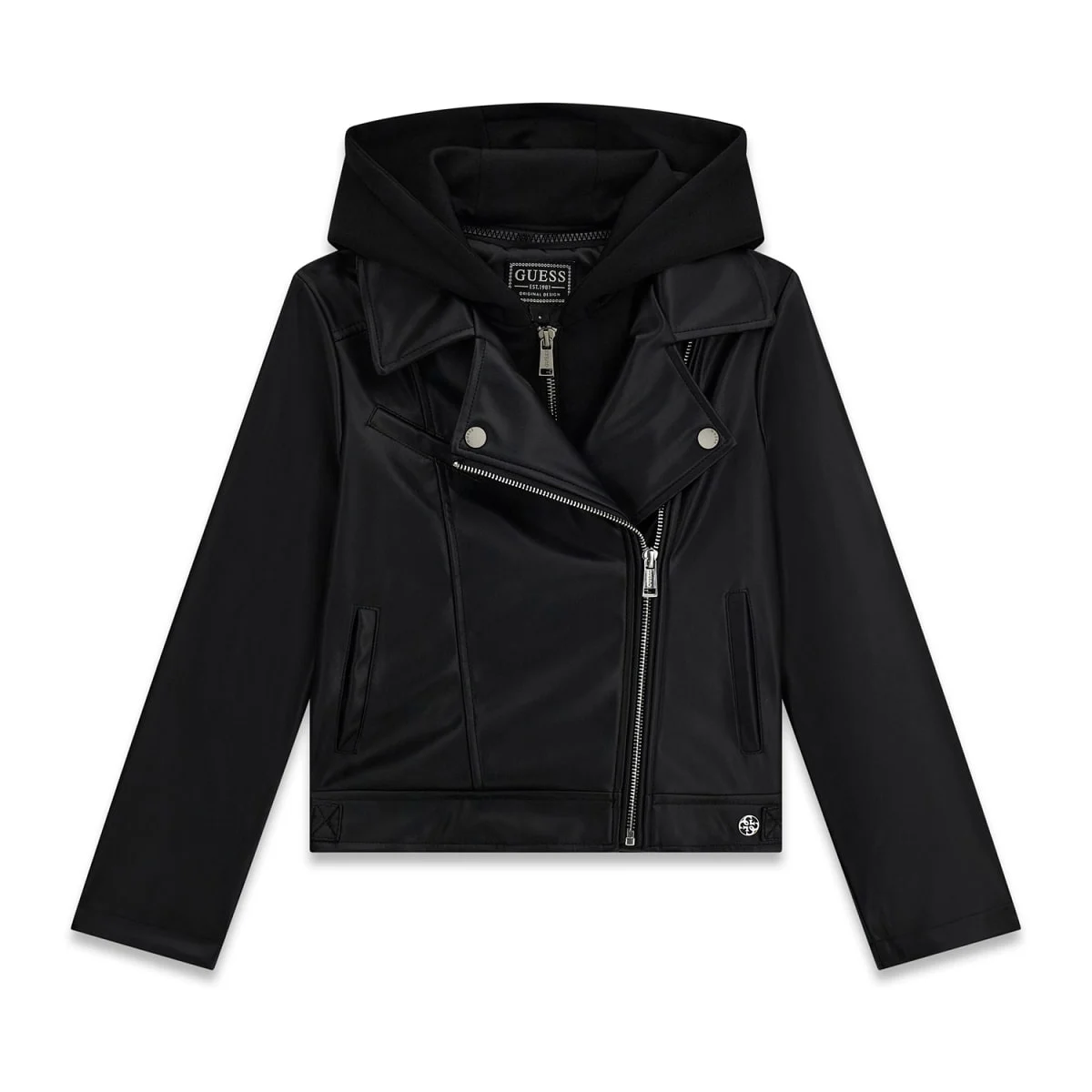guess-pu-hooded-jacket-j6yl06-w2613-jblk GUESS HOODED JACKET BLACK ΜΠΟΥΦΑΝ - Image 1