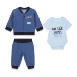 GUESS BABY SET BLUE ΖΑΚΕΤΑ, ΠΑΝΤΕΛΟΝΙ & ΚΟΡΜΑΚΙ