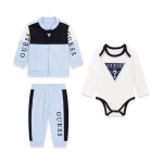 GUESS BABY SET LS ACTIVE BLUE ΖΑΚΕΤΑ, ΠΑΝΤΕΛΟΝΙ & ΚΟΡΜΑΚΙ