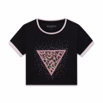 GUESS CROP T-SHIRT BLACK LEOPARD ΜΠΛΟΥΖΑ